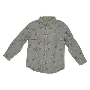 NWT Cat & Jack Gray Surfing Dinosaur Print Button Up Shirt Size L Husky Boy’s